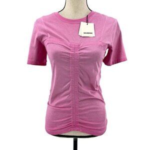 NWT Sandro Lionel Ruched Organic Cotton Top Womens Small Pink
